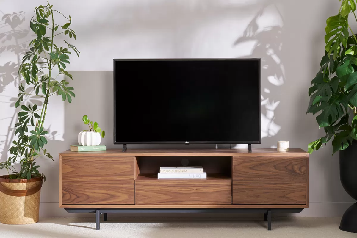 Miliboo Meuble TV vintage en bois foncé niche ouverte L160 cm MANNY