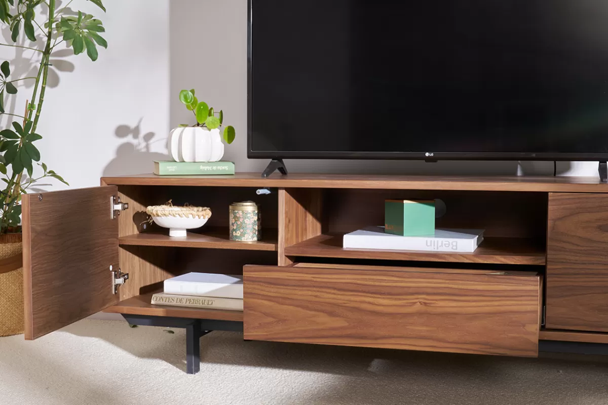 Miliboo Meuble TV vintage en bois foncé niche ouverte L160 cm MANNY