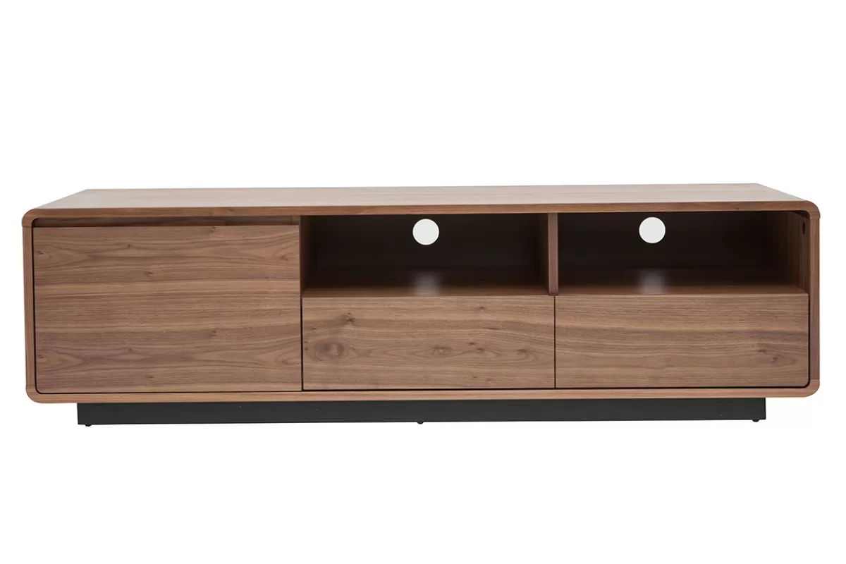 Miliboo Meuble TV vintage en bois foncé noyer et métal noir L160 cm JAKO
