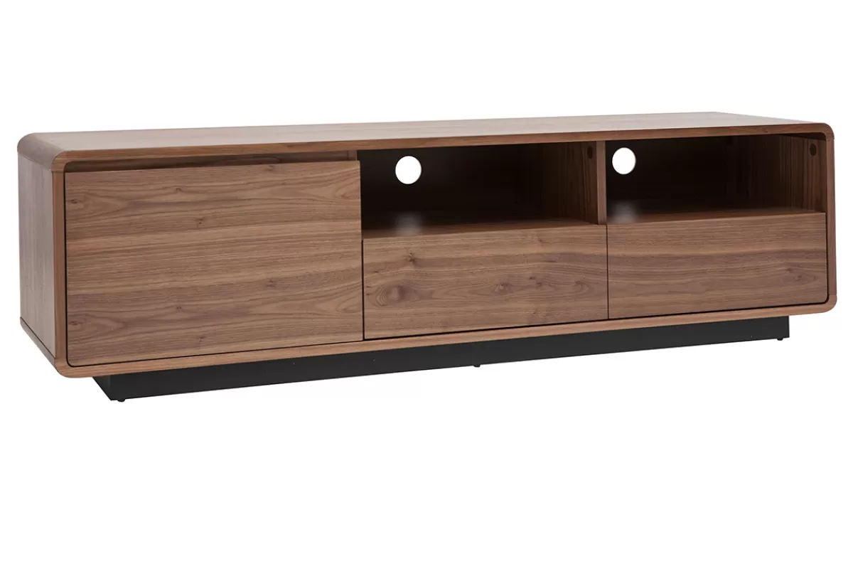 Miliboo Meuble TV vintage en bois foncé noyer et métal noir L160 cm JAKO