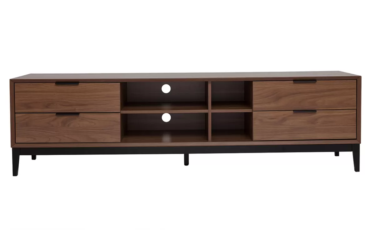 Miliboo Meuble TV vintage finition bois foncé noyer et métal noir avec rangements L180 cm SARTO