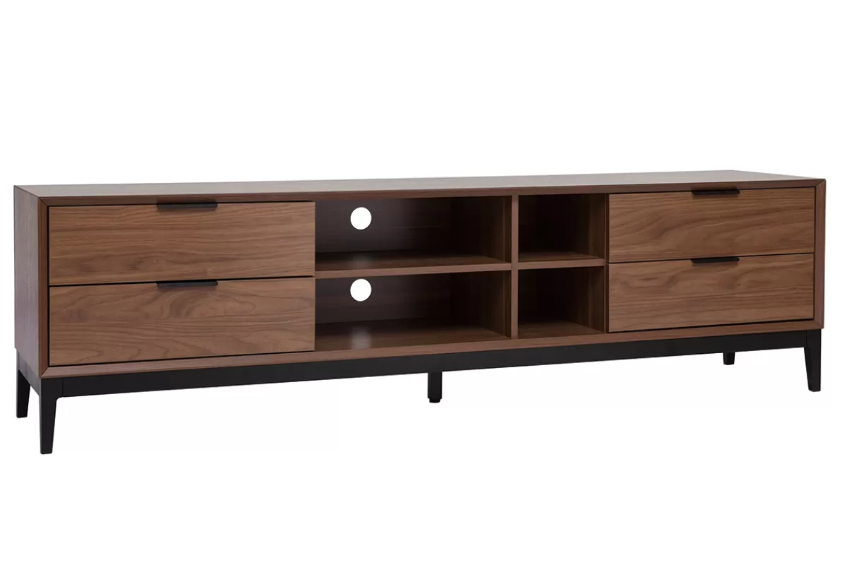 Miliboo Meuble TV vintage finition bois foncé noyer et métal noir avec rangements L180 cm SARTO