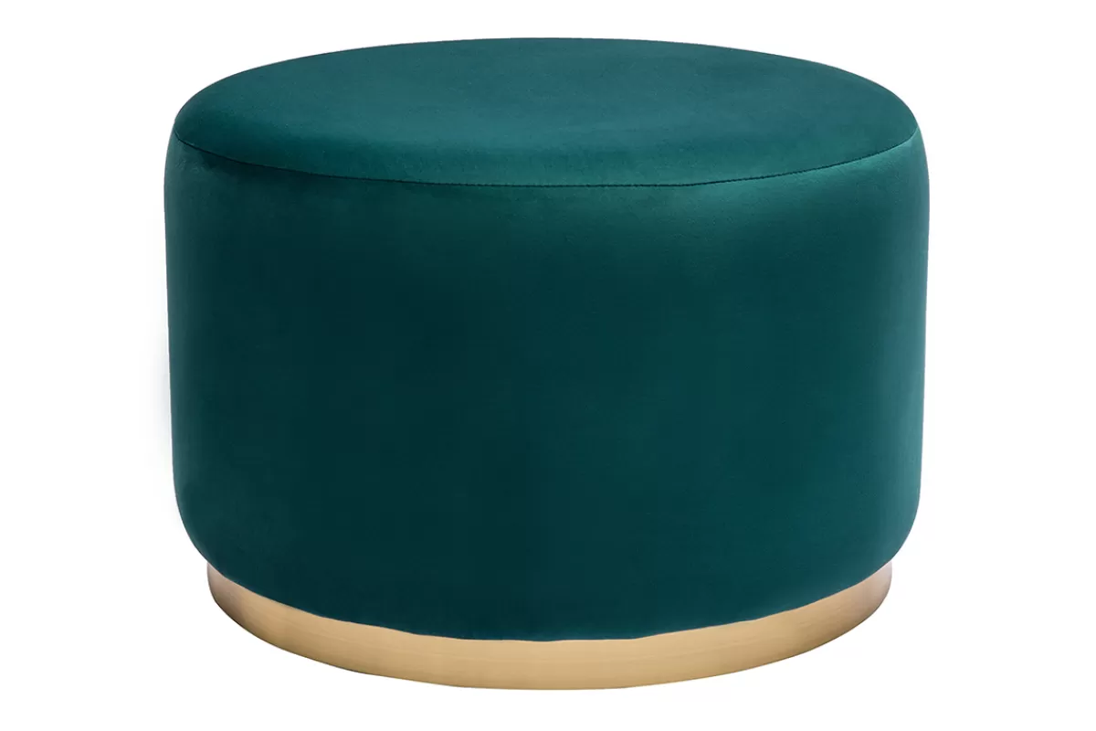 Miliboo Pouf rond en velours bleu pétrole et métal doré D54 cm AMAYA