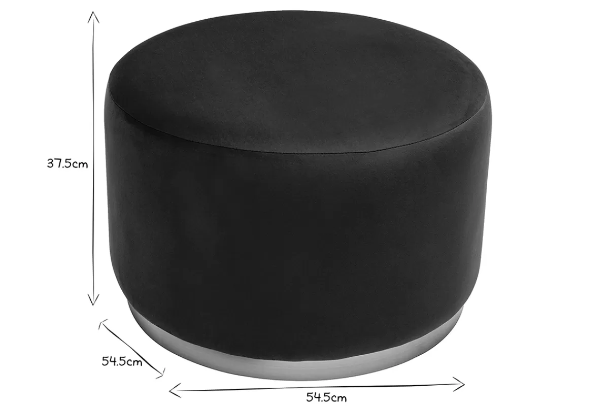 Miliboo Pouf rond en velours bleu pétrole et métal doré D54 cm AMAYA
