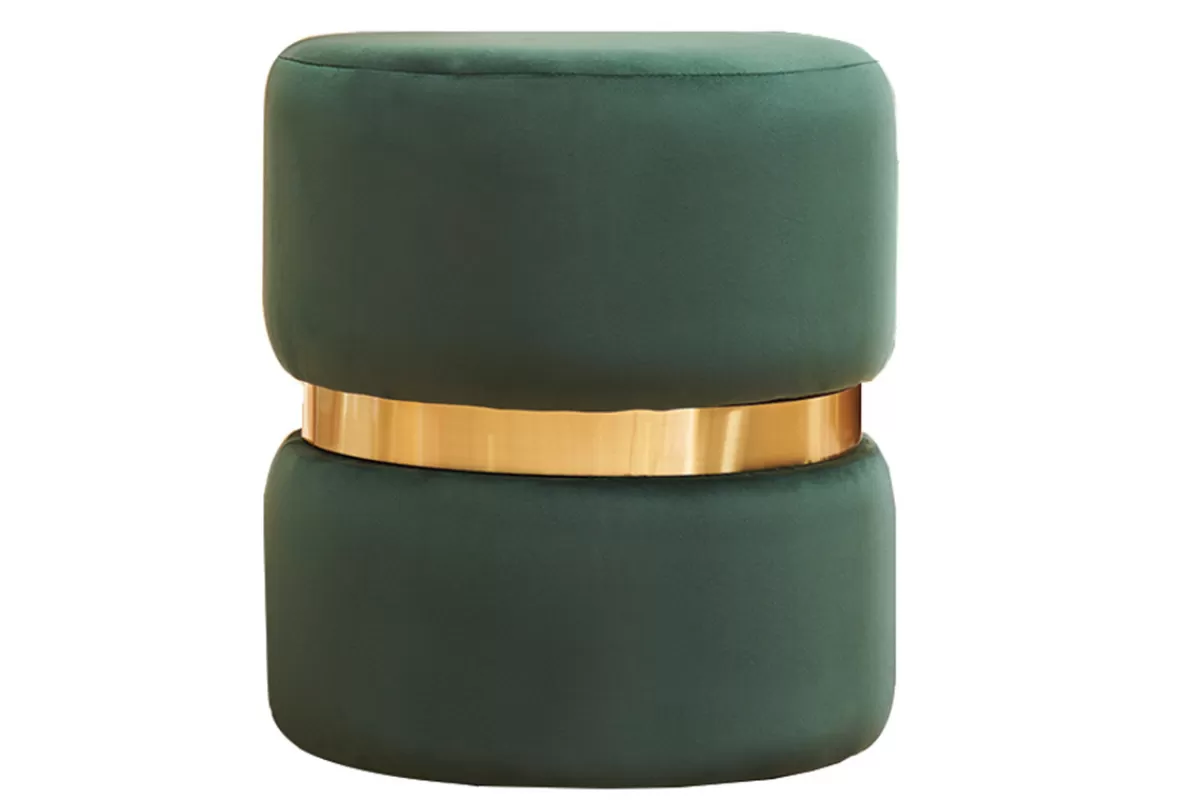 Miliboo Pouf rond en velours vert foncé et métal doré D40 cm JOY