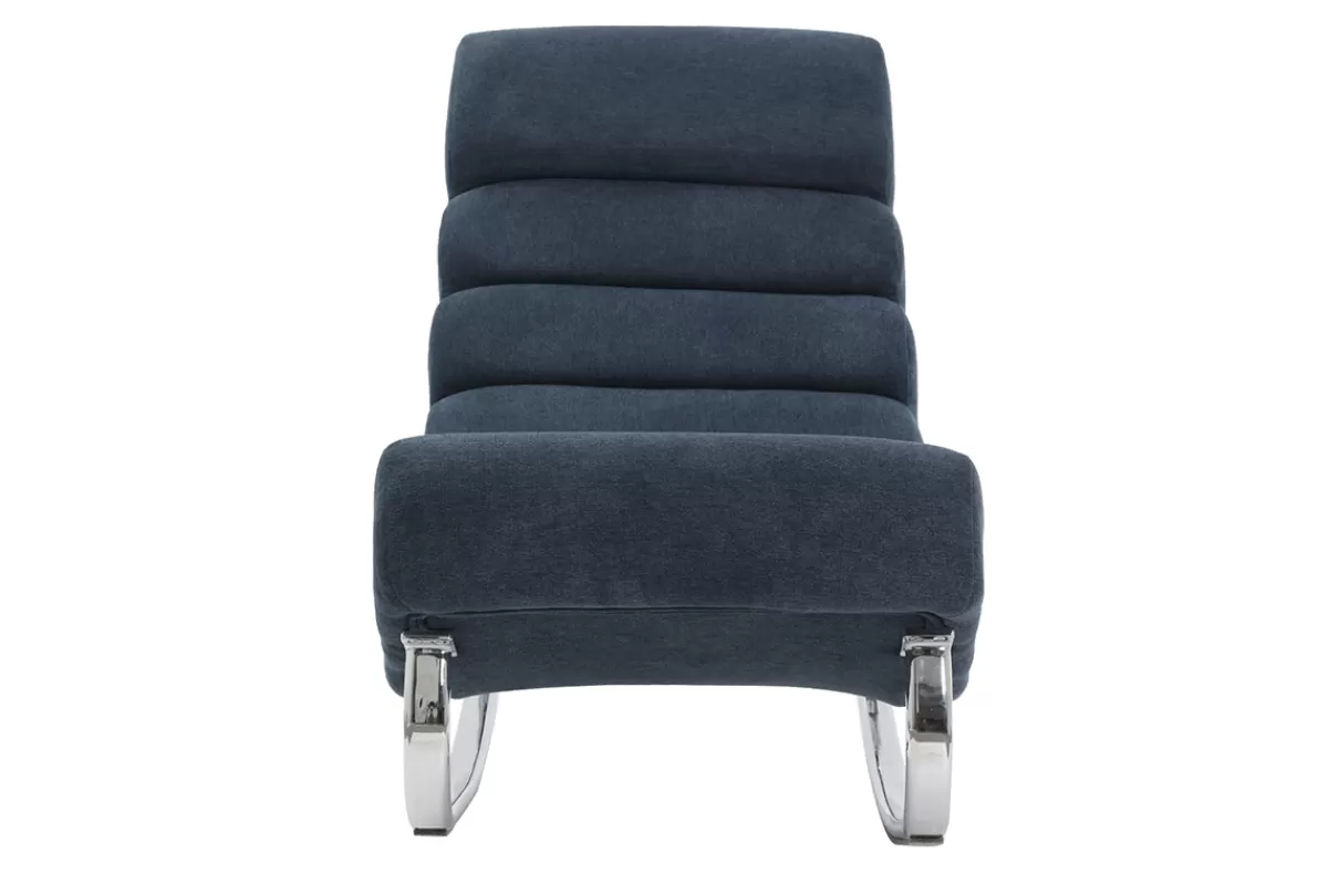 Miliboo Rocking chair design en tissu effet velours bleu et acier chromé TAYLOR