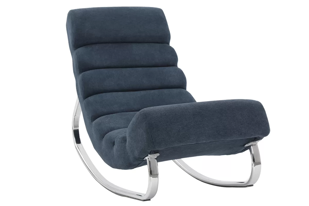 Miliboo Rocking chair design en tissu effet velours bleu et acier chromé TAYLOR