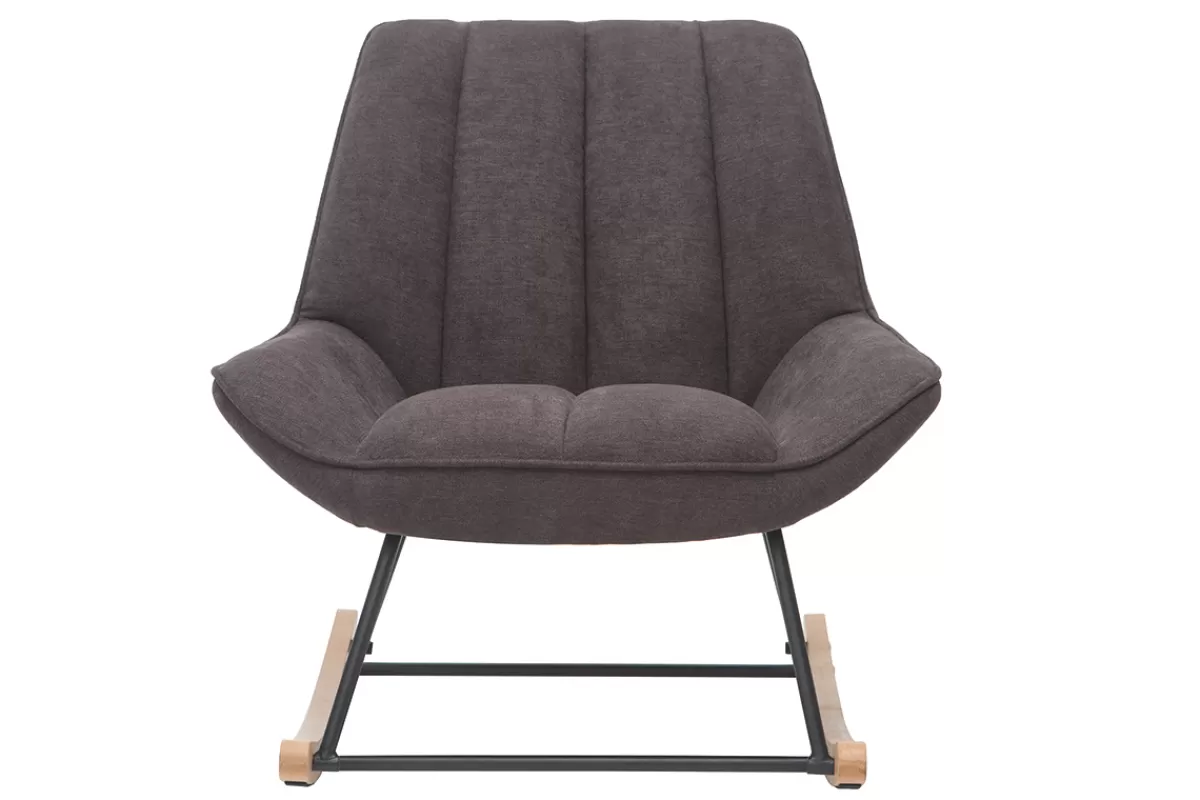 Miliboo Rocking chair design en tissu effet velours gris foncé, métal noir et bois clair BILLIE