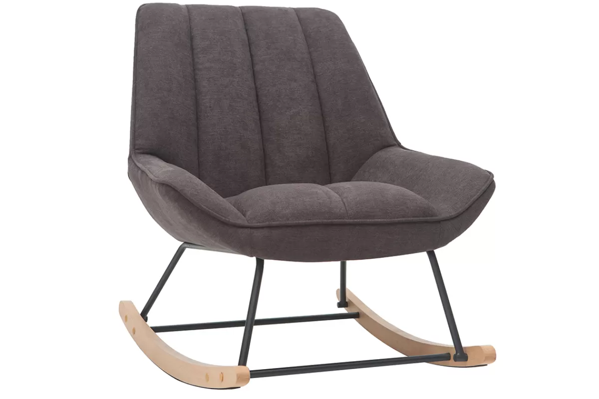 Miliboo Rocking chair design en tissu effet velours gris foncé, métal noir et bois clair BILLIE