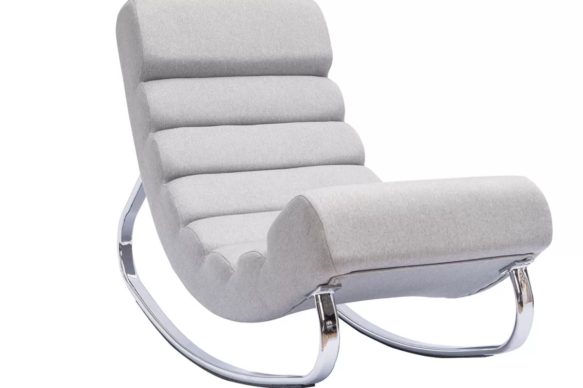 Miliboo Rocking chair design en tissu gris clair et acier chromé TAYLOR