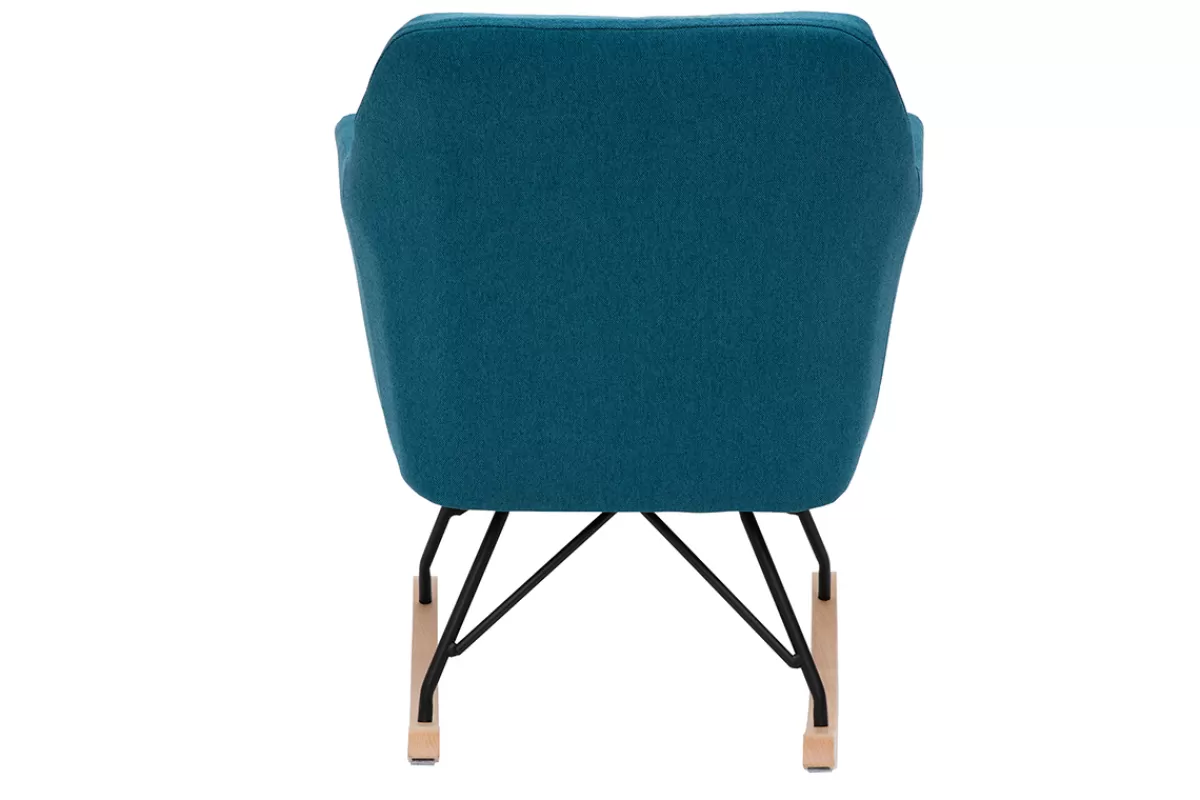 Miliboo Rocking chair scandinave en tissu bleu canard, métal noir et bois clair ALEYNA