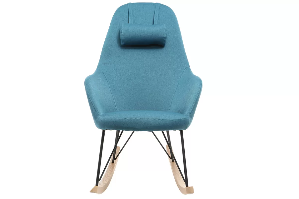 Miliboo Rocking chair scandinave en tissu bleu canard, métal noir et bois clair JHENE