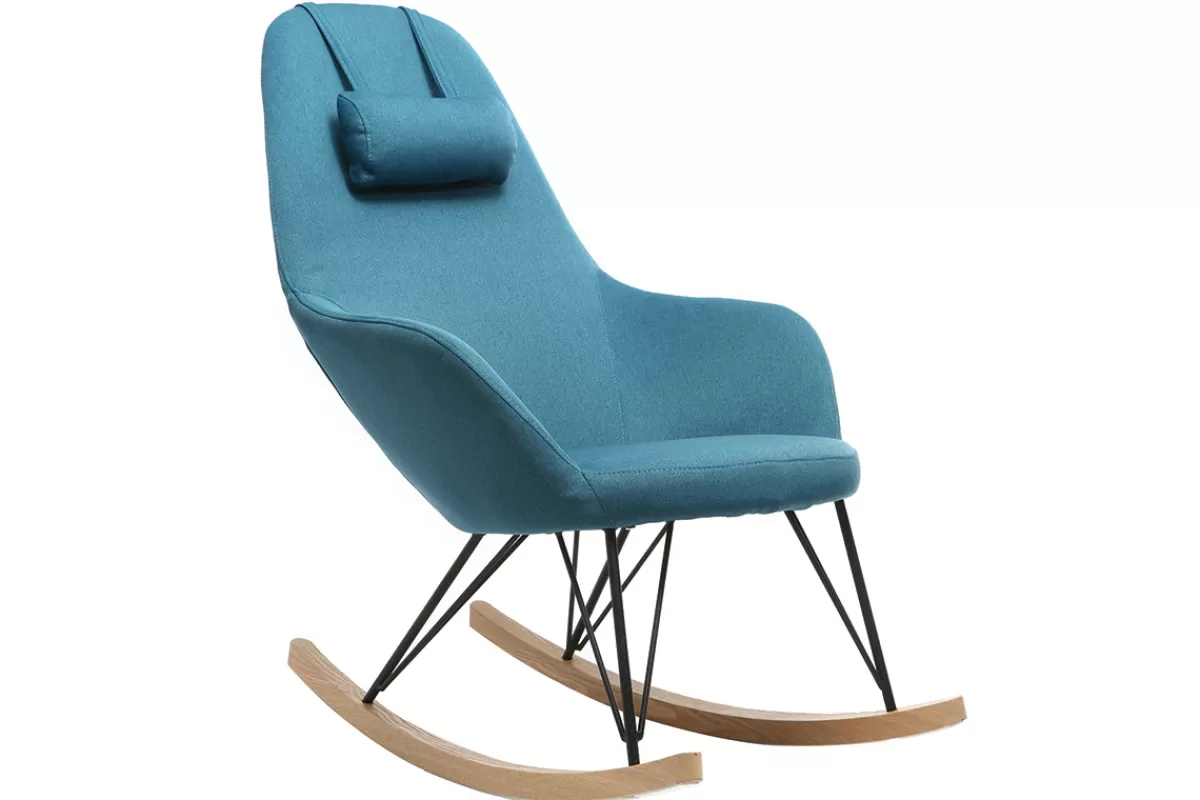 Miliboo Rocking chair scandinave en tissu bleu canard, métal noir et bois clair JHENE