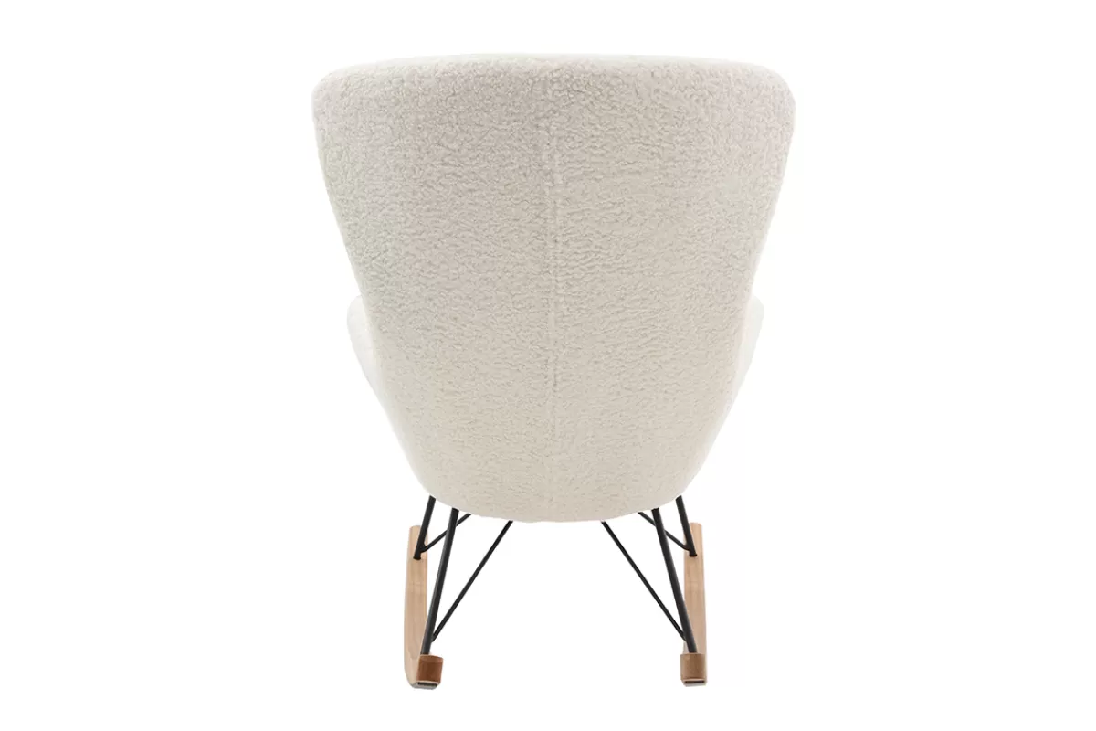 Miliboo Rocking chair scandinave en tissu effet peau de mouton blanc, métal noir et bois clair ESKUA