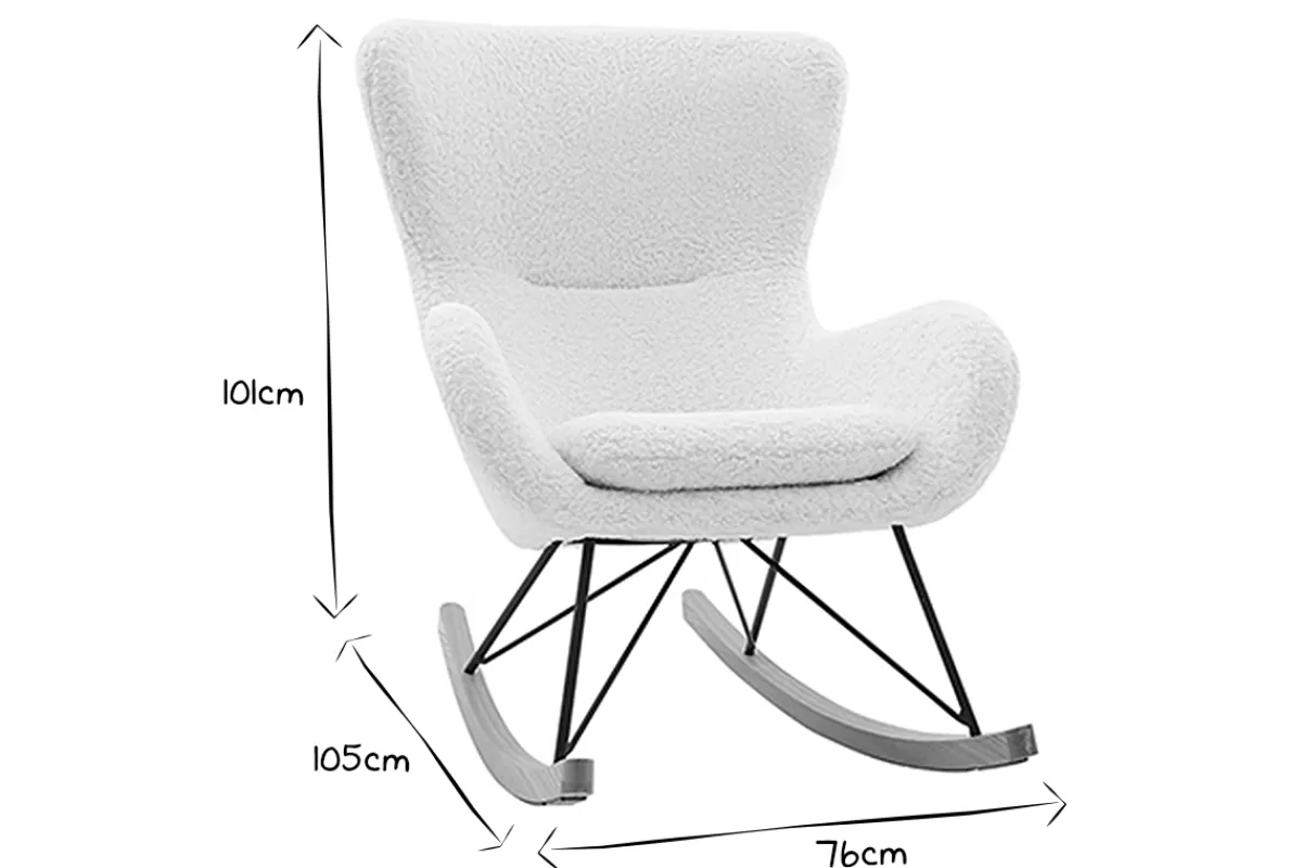 Miliboo Rocking chair scandinave en tissu effet peau de mouton blanc, métal noir et bois clair ESKUA