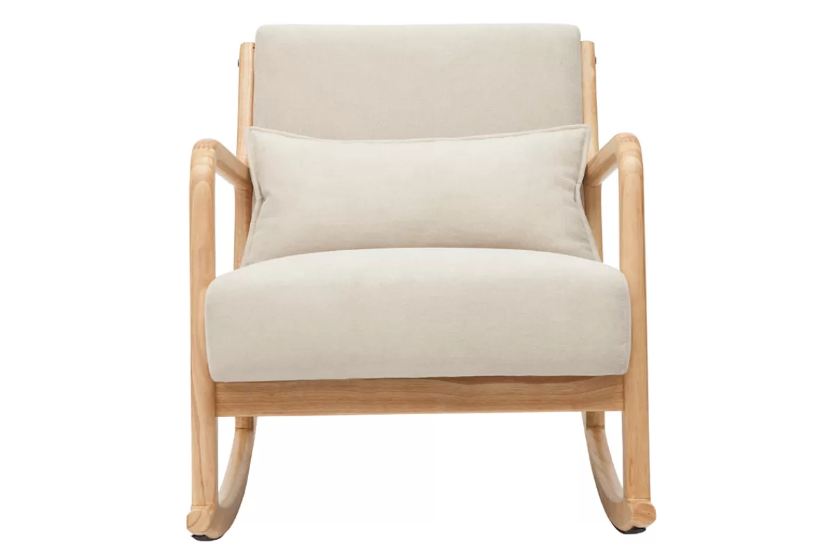 Miliboo Rocking chair scandinave en tissu effet velours beige et bois clair massif DERRY