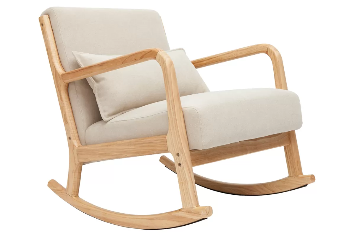 Miliboo Rocking chair scandinave en tissu effet velours beige et bois clair massif DERRY