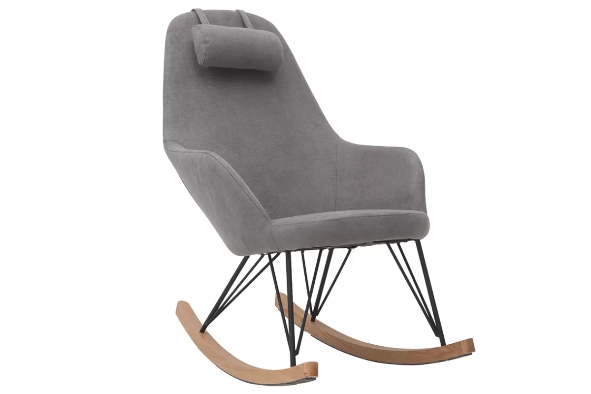 Miliboo Rocking chair scandinave en tissu effet velours gris, métal noir et bois clair JHENE