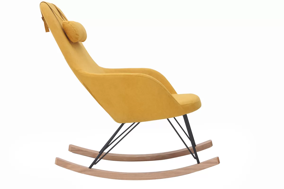 Miliboo Rocking chair scandinave en tissu effet velours jaune moutarde, métal noir et bois clair JHENE