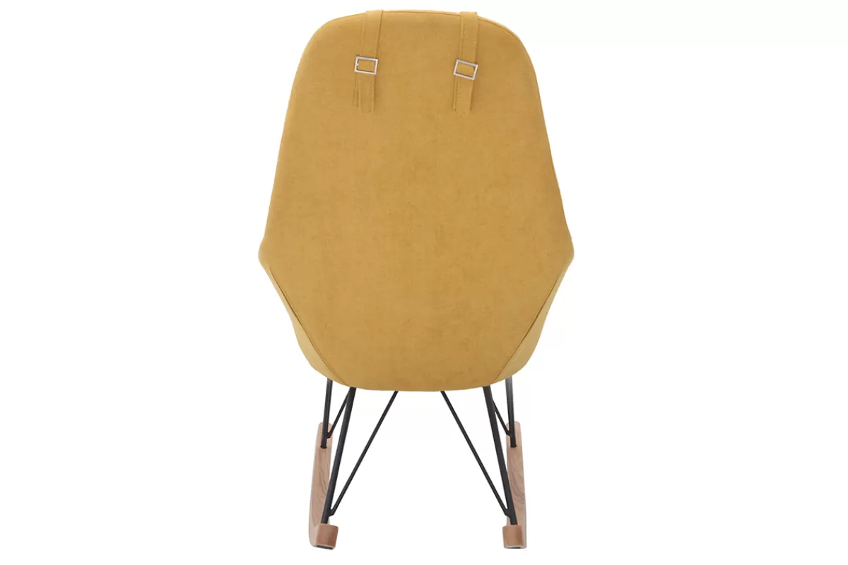 Miliboo Rocking chair scandinave en tissu effet velours jaune moutarde, métal noir et bois clair JHENE