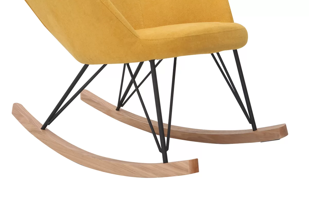 Miliboo Rocking chair scandinave en tissu effet velours jaune moutarde, métal noir et bois clair JHENE