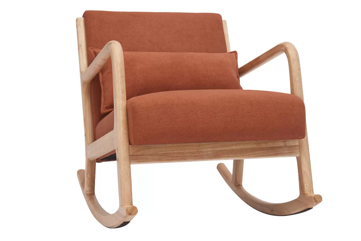 Miliboo Rocking chair scandinave en tissu effet velours terre brûlée et bois clair massif DERRY