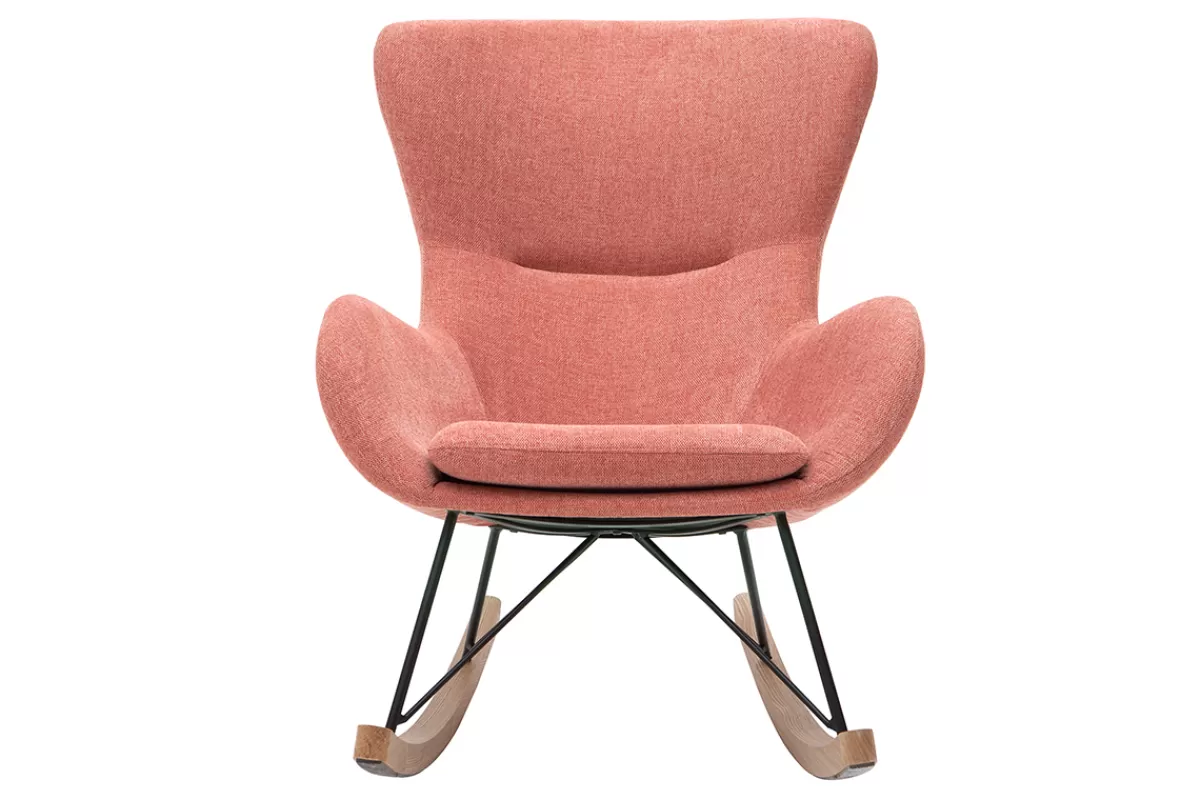 Miliboo Rocking chair scandinave en tissu effet velours texturé terracotta, métal noir et bois clair ESKUA