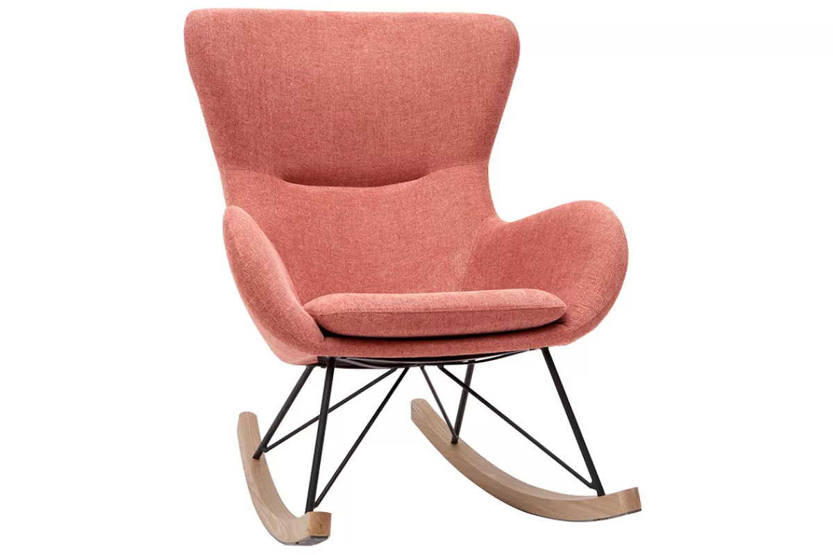 Miliboo Rocking chair scandinave en tissu effet velours texturé terracotta, métal noir et bois clair ESKUA