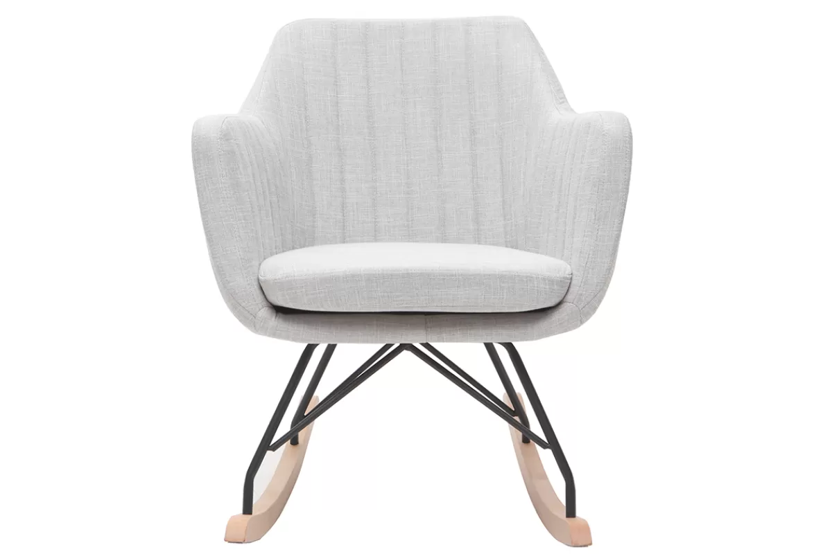 Miliboo Rocking chair scandinave en tissu gris clair, métal noir et bois clair ALEYNA