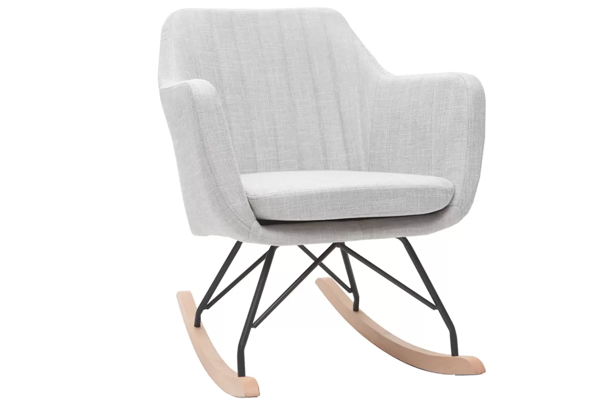 Miliboo Rocking chair scandinave en tissu gris clair, métal noir et bois clair ALEYNA