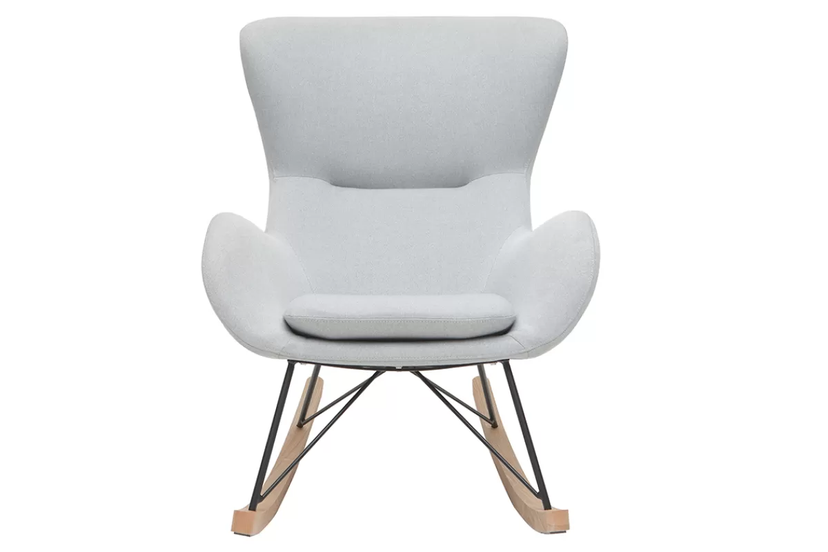 Miliboo Rocking chair scandinave en tissu gris clair, métal noir et bois clair ESKUA