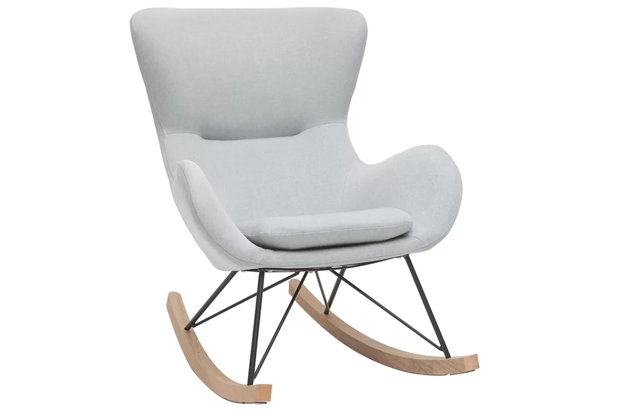 Miliboo Rocking chair scandinave en tissu gris clair, métal noir et bois clair ESKUA