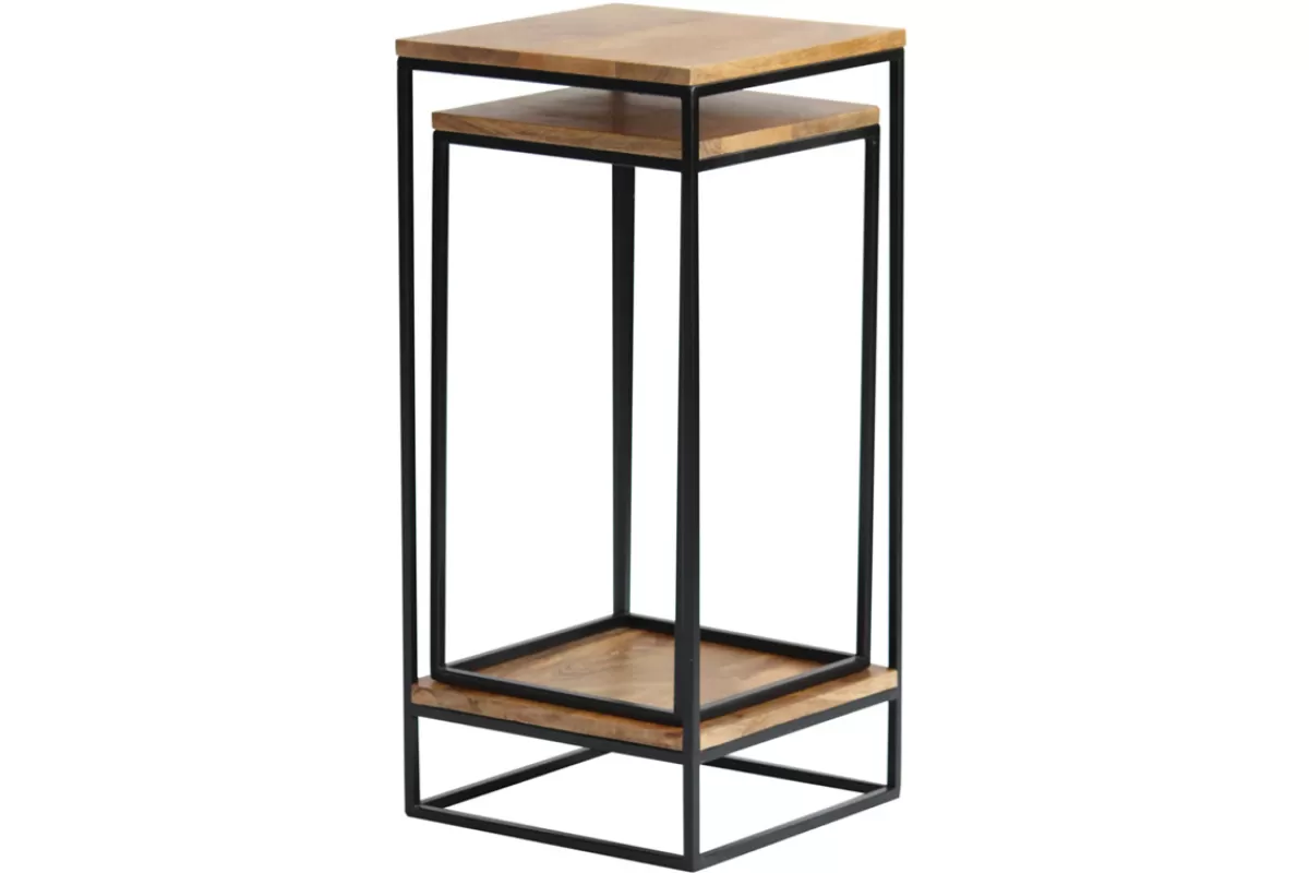 Miliboo Sellettes gigognes en bois manguier massif et métal noir L34 cm (lot de 2) IGGY