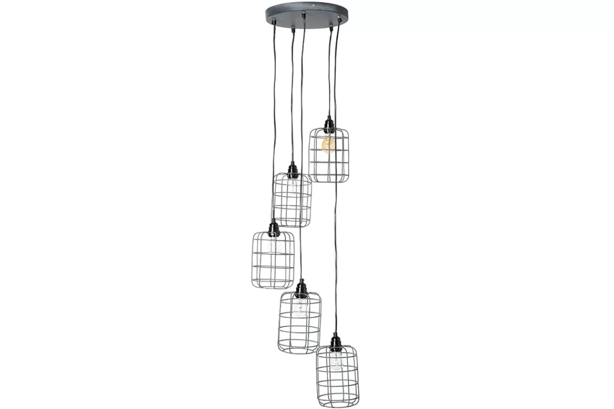 Miliboo Suspension industrielle 5 lampes étagées en métal patiné effet vieilli L30 cm LOFT