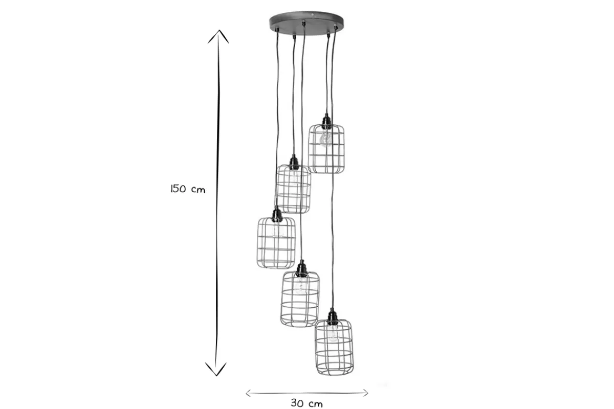 Miliboo Suspension industrielle 5 lampes étagées en métal patiné effet vieilli L30 cm LOFT