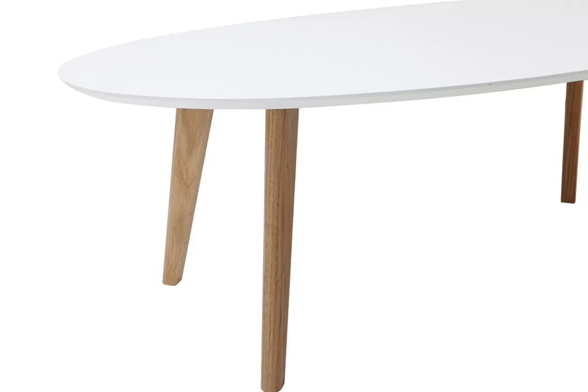 Miliboo Table basse ovale scandinave blanc et bois clair chêne L120 cm EKKA