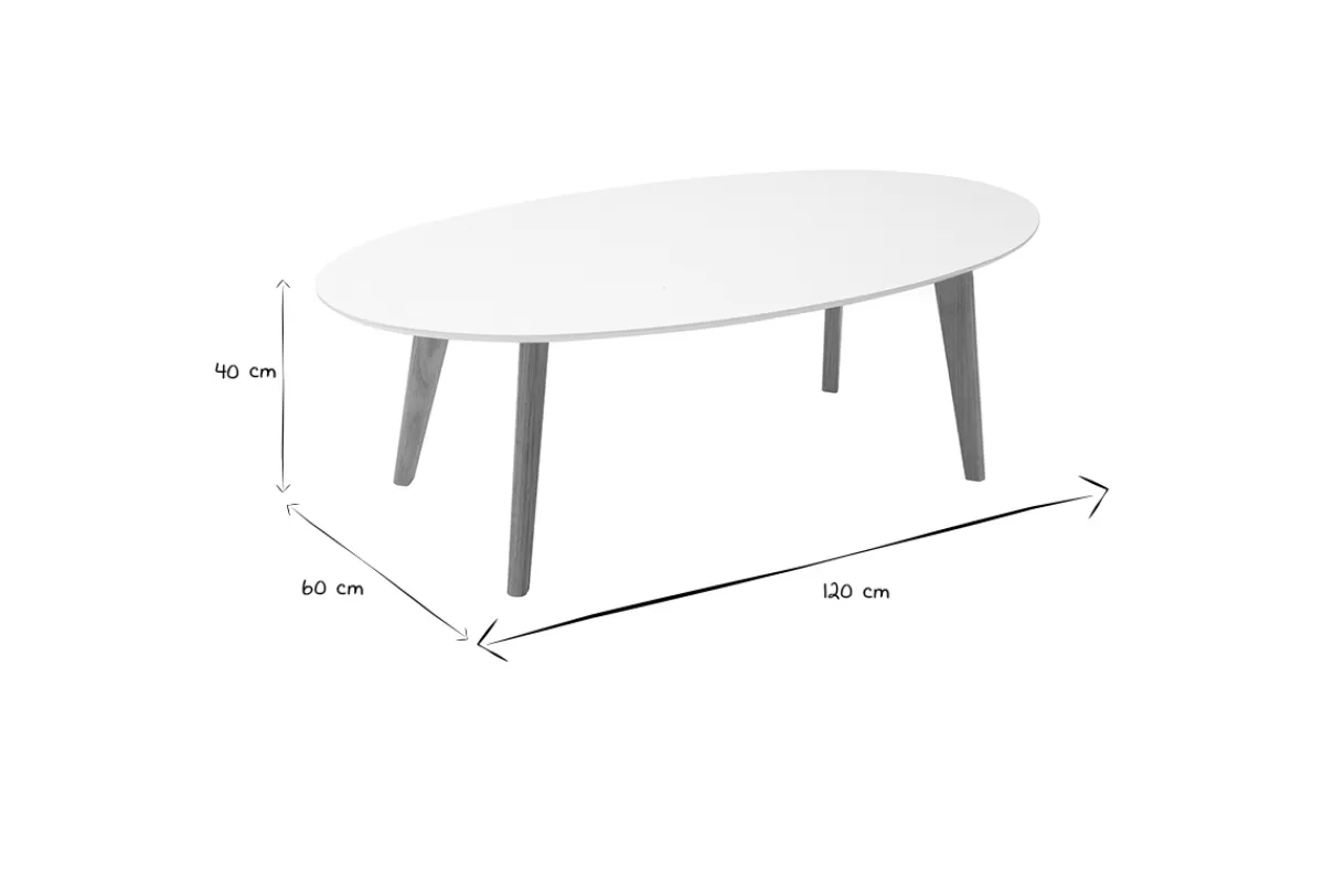 Miliboo Table basse ovale scandinave blanc et bois clair chêne L120 cm EKKA