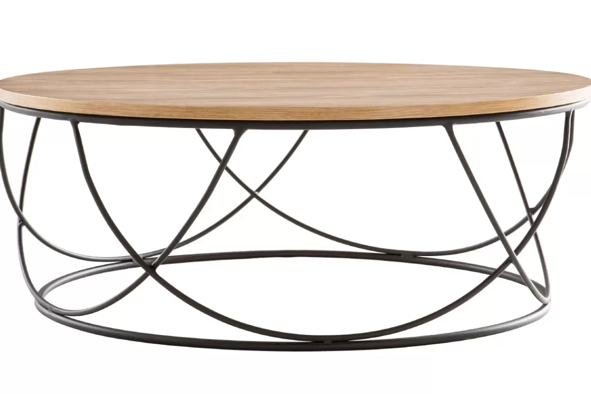 Miliboo Table basse ronde bois clair chêne et métal noir D80 cm LACE