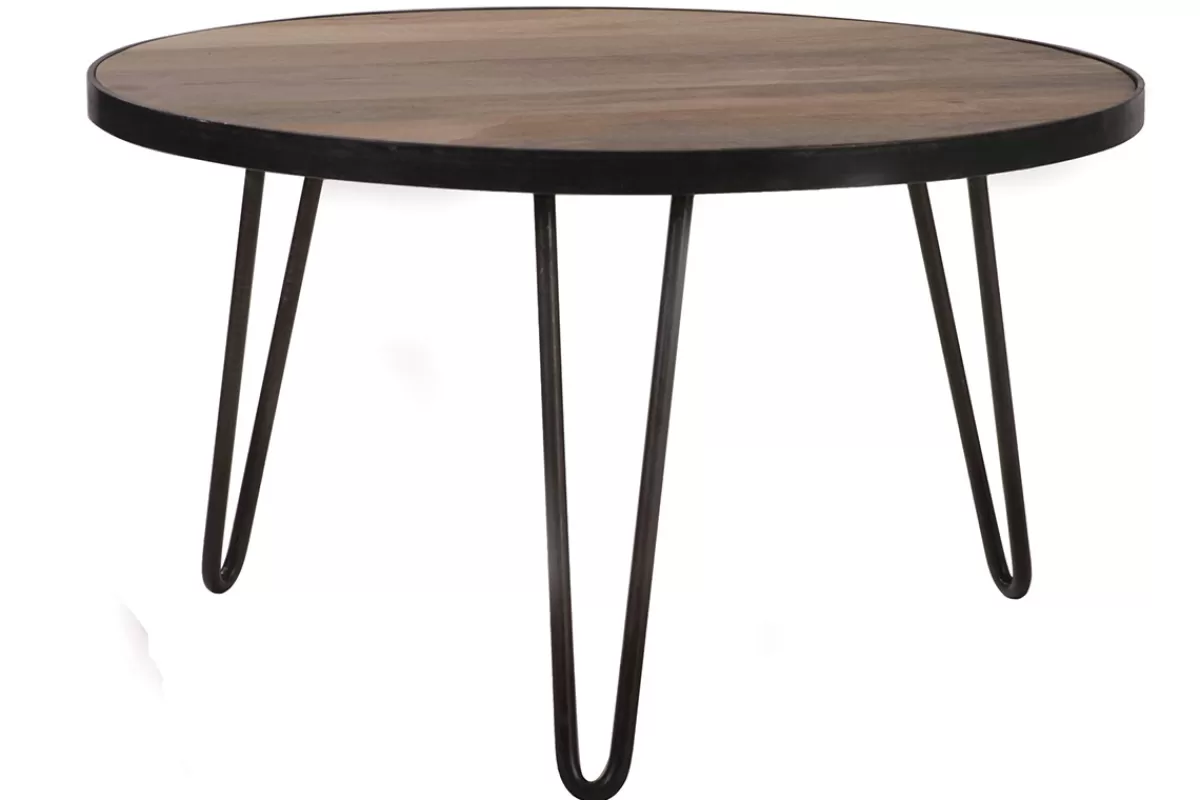 Miliboo Table basse ronde industrielle bois manguier massif et métal noir L80 cm ATELIER