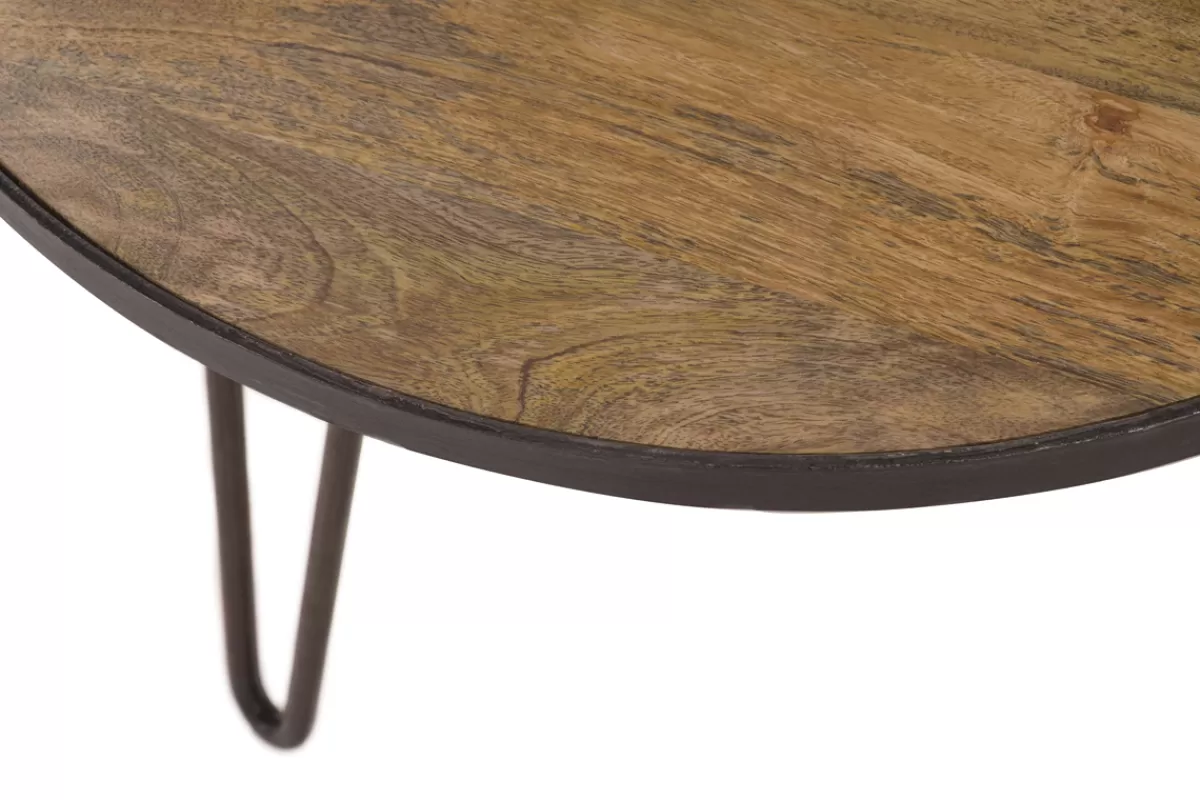 Miliboo Table basse ronde industrielle bois manguier massif et métal noir L80 cm ATELIER