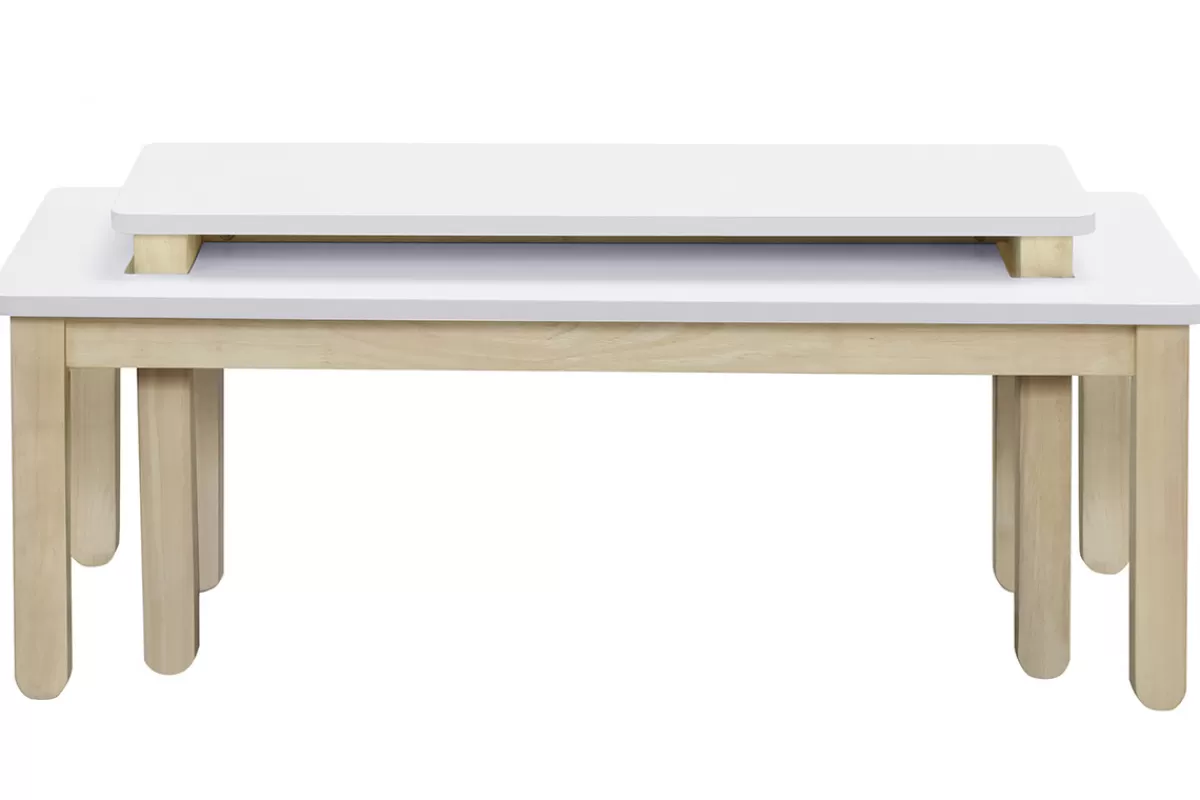 Miliboo Table basse scandinave avec banc intégré blanc et bois clair L110 cm CYBEL