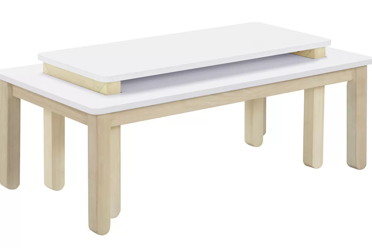 Miliboo Table basse scandinave avec banc intégré blanc et bois clair L110 cm CYBEL