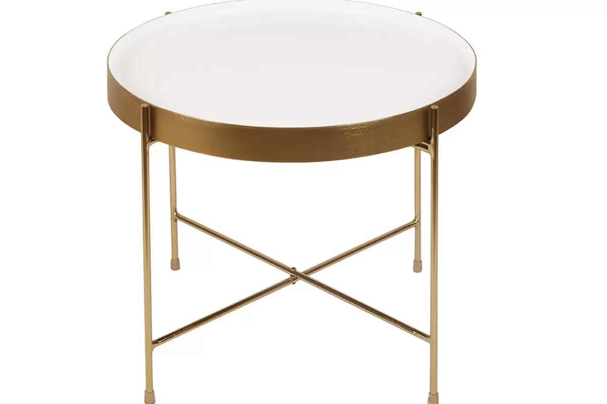 Miliboo Table d'appoint avec plateau réversible bleu canard / blanc D51 cm SATEEN