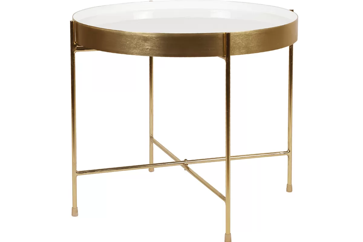 Miliboo Table d'appoint avec plateau réversible bleu canard / blanc D51 cm SATEEN