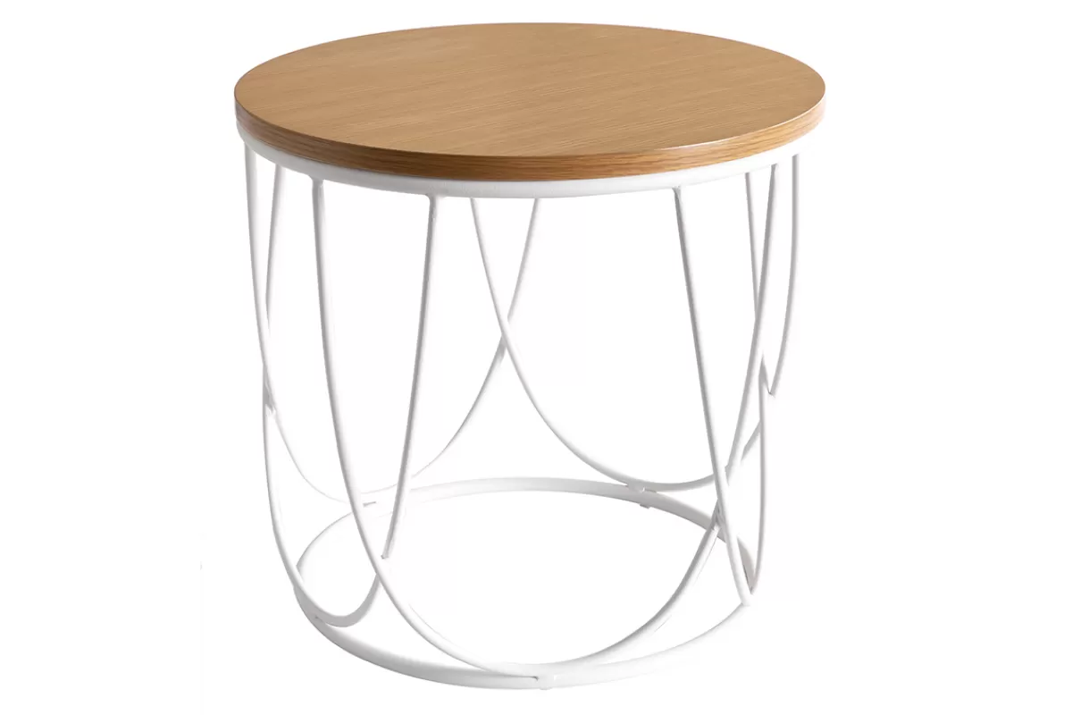 Miliboo Table d'appoint ronde bois clair chêne et métal blanc D42 cm LACE