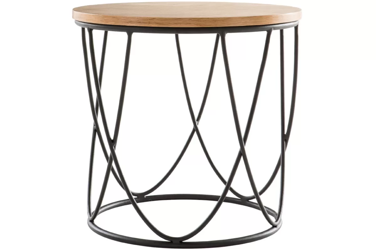 Miliboo Table d'appoint ronde bois clair chêne et métal noir D42 cm LACE