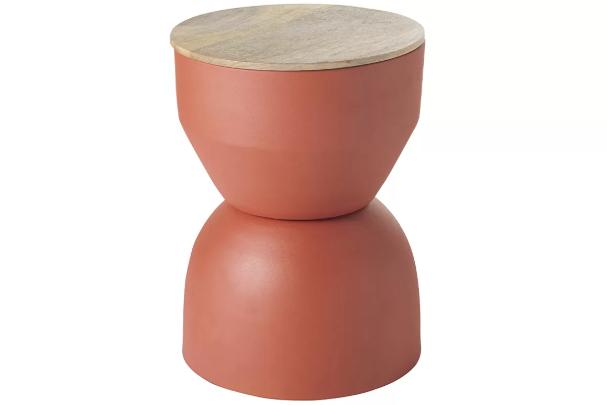 Miliboo Table d'appoint ronde design avec rangement en métal terre brulée et bois manguier massif D30 cm YOYO
