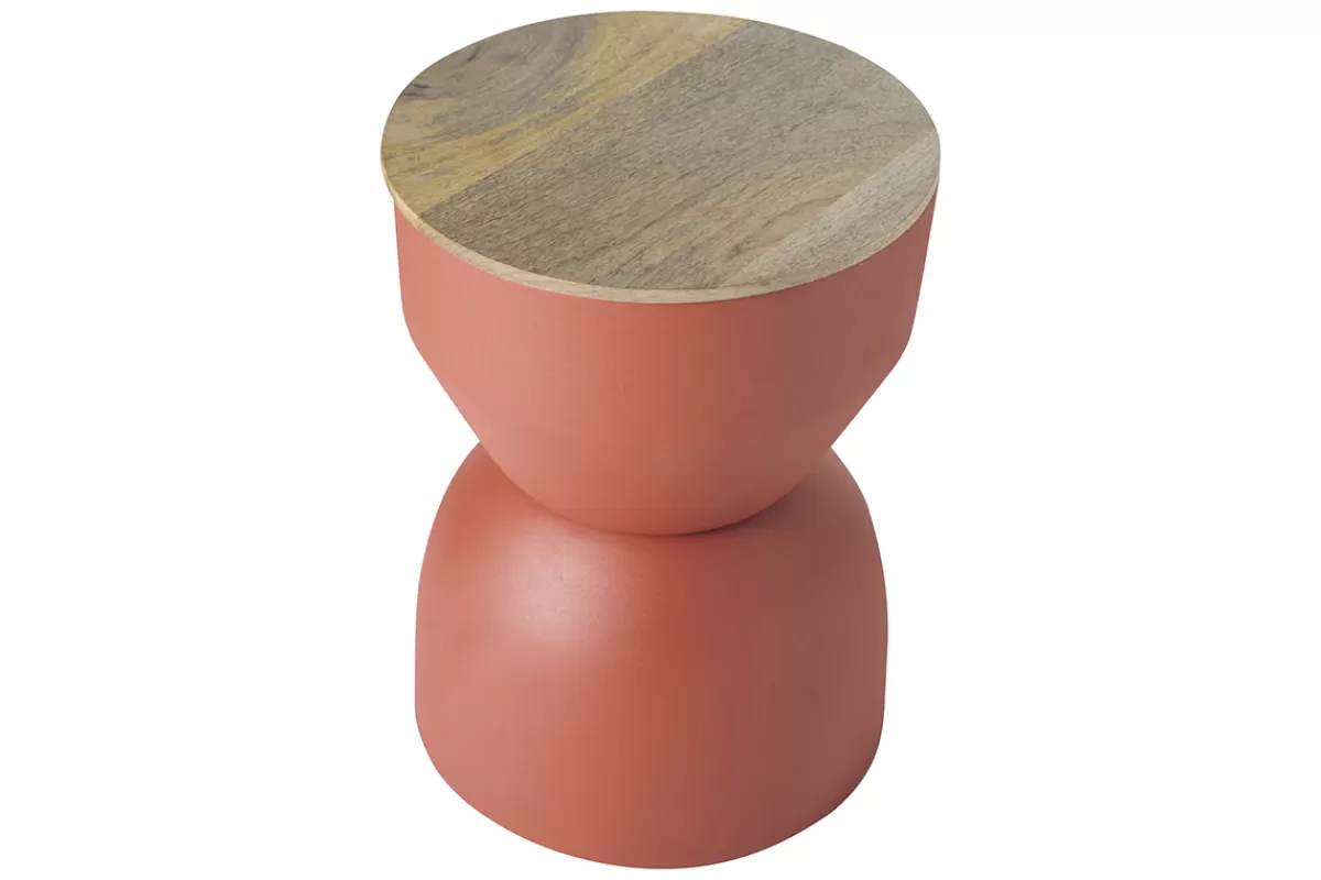 Miliboo Table d'appoint ronde design avec rangement en métal terre brulée et bois manguier massif D30 cm YOYO