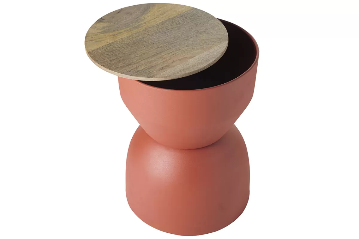 Miliboo Table d'appoint ronde design avec rangement en métal terre brulée et bois manguier massif D30 cm YOYO