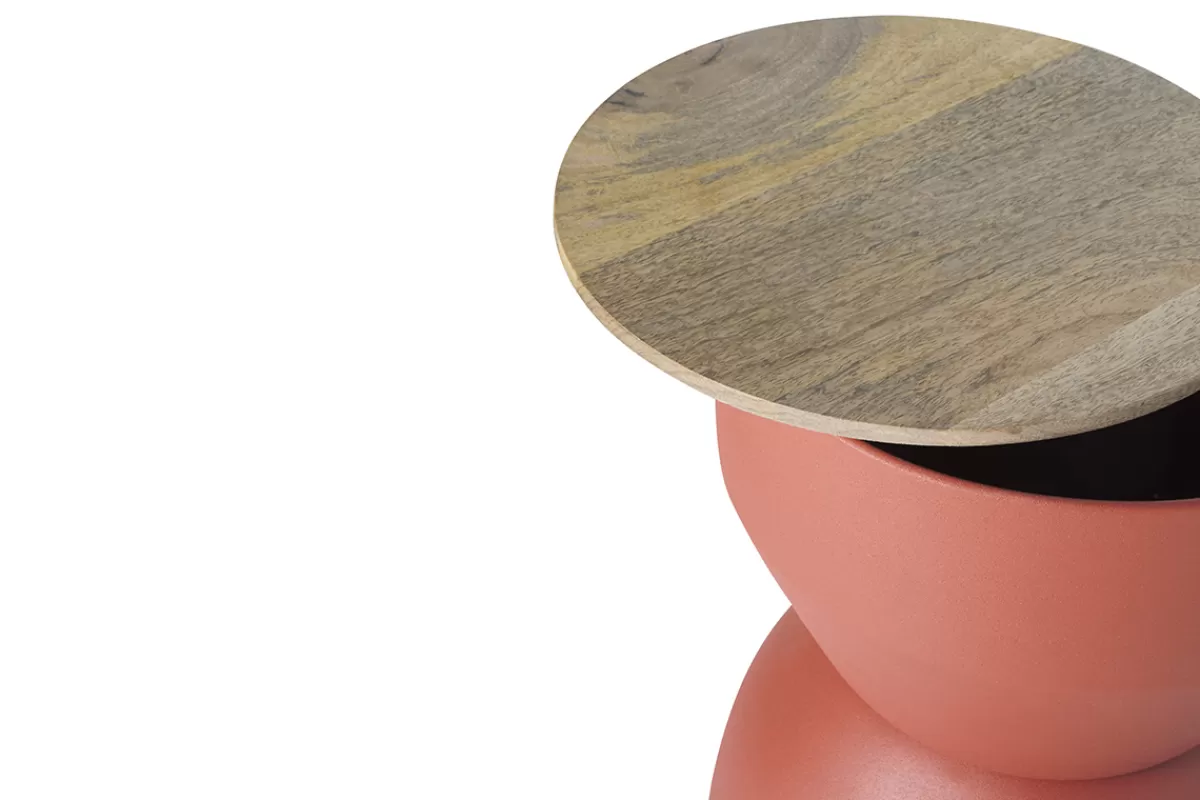 Miliboo Table d'appoint ronde design avec rangement en métal terre brulée et bois manguier massif D30 cm YOYO